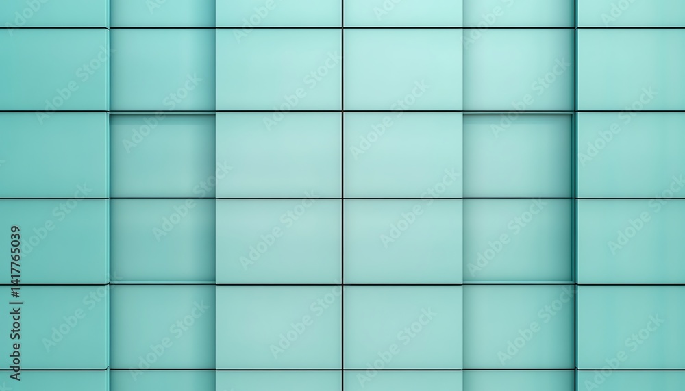 Poster abstract illustration of seamless light teal colored aluminium composite panel wall. geometric desig