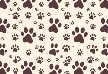 Fototapeta premium Seamless repeating pattern of dog and cat paw prints on a light background, adorable, animal footprint