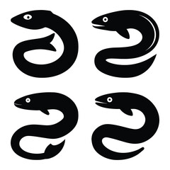 Naklejka premium Four stylized black and white eel silhouettes.