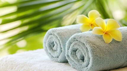 Spa Day Relaxation: Luxurious Towels and Tropical Flowers