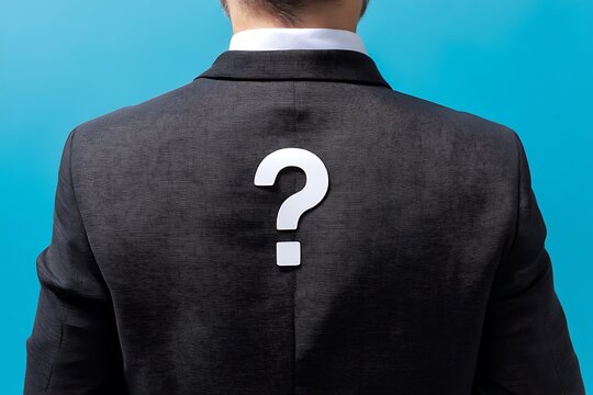 Individual in suit with question mark for career uncertainty imagery  
