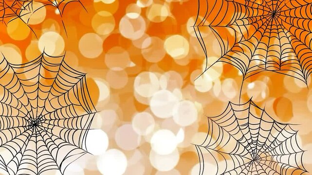 Halloween Spiderwebs on Blurry Orange Background