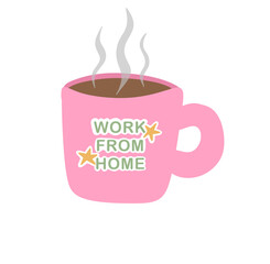 Illustration of coffee mug with work from home text