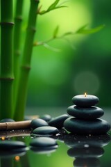 Obraz premium Serene spa background with bamboo, stones, and incense, environment, balance, aromatherapy