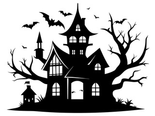 Halloween Home Silhouette Vector | Haunted House SVG for Cricut