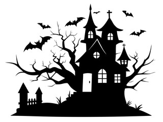 Halloween Home Silhouette Vector | Haunted House SVG for Cricut