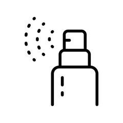 Bottle spray icon. Simple style symbol. Deodorant, dry shampoo, pump, antiseptic plastic packaging, liquid, clean, beauty care, hair care concept. Outline vector icon for web design isolated on white 