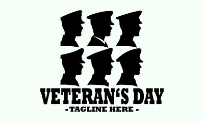 emblem with silhouettes military personnel in hats, veterans's day and honor