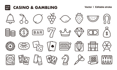 Casino and gambling line icon set. Vector editable stroke icon.