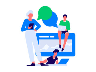 Flat vector illustration of business people operating work scene
