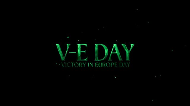 V-E Day lettering text animation with elegant sparkling green on transparent background