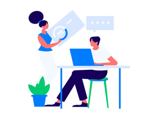 Flat vector illustration of business people operating work scene
