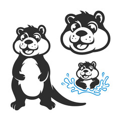 otter cute cartoon mascot set design