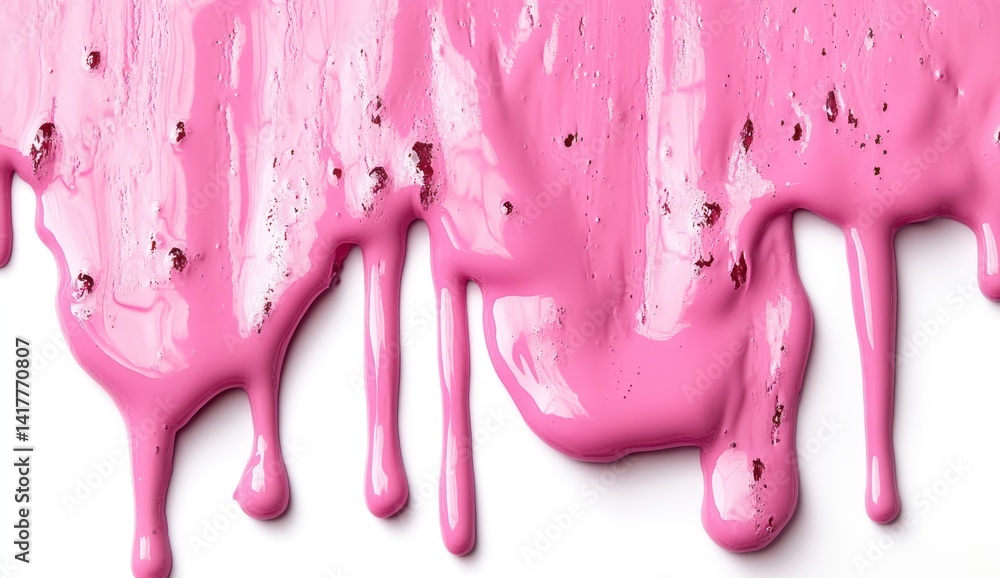 Poster vibrant pink paint dripping down a canvas surface creating an abstract colorful background for artis