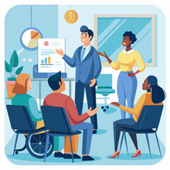 A woman is giving a presentation to a group of people. The presentation is about a new product. The people in the audience are listening attentively