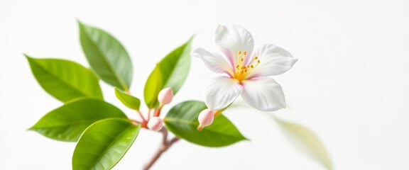 Obraz premium Single jasmine blossom, pure white background, clipping path , thai, blossom