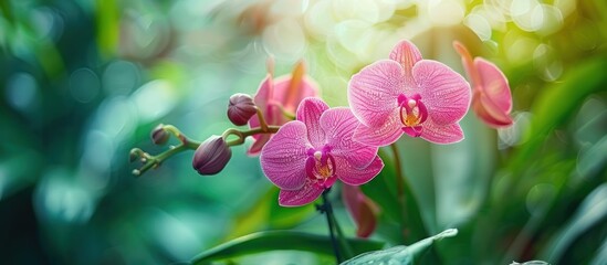 Obraz premium Orchid in a rainforest, vibrant colors, shallow depth of field
