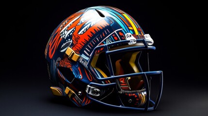 Fototapeta premium A football helmet designed with tribal patterns and bold colors 