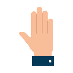 Obraz premium A vector illustration depicting a hand with five fingers fully extended in a stop gesture, featuring a visible dark blue sleeve