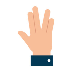 Obraz premium A vector illustration of a hand forming the Vulcan salute, with the middle and ring fingers separated, featuring a dark blue sleeve and white button