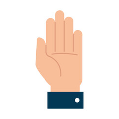 Vector Illustration of a Raised Hand with Open Palm Gesture – Flat Design Icon Representing Stop, Attention, or Participation