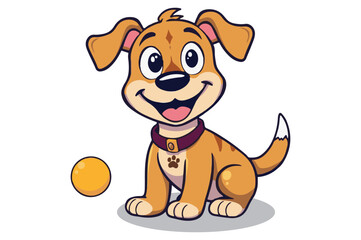 This vector features a happy cartoon puppy sitting with a ball, ready to play. A perfect image for pet-themed content, educational resources, or children’s products.