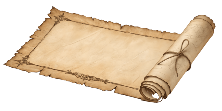 Antique Scroll of Parchment with Ornate Borders On Transparent Background