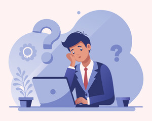 Contemplation and Doubt Uncertainty and Decision Making Concept with Businessman and Question Mark