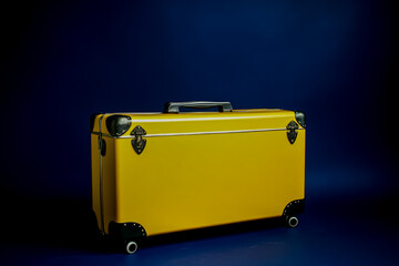 Yellow suitcase luggage travel bag vintage style storage container packing vacation trip equipment retro 