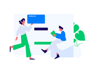 Flat vector illustration of business people operating work scene
