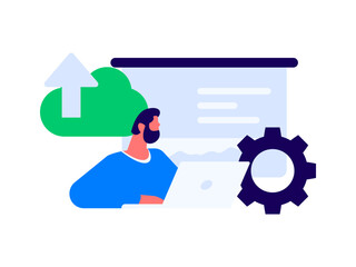 Flat vector illustration of business people operating work scene
