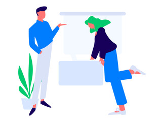 Flat vector illustration of business people operating work scene
