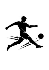 Obraz premium Silhouette of Soccer Player Power Kick – Dynamic Vector Illustration