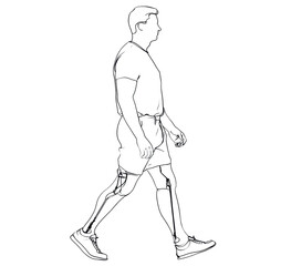 Fototapeta premium Walking man with prosthetic legs for health and mobility design