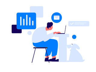 Flat vector illustration of business people operating work scene
