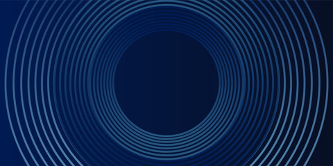 Blue abstract background with glowing circles. Swirl circular lines pattern. Geometric spiral. Twirl element. Modern graphic design. Futuristic technology concept. Vector illustration