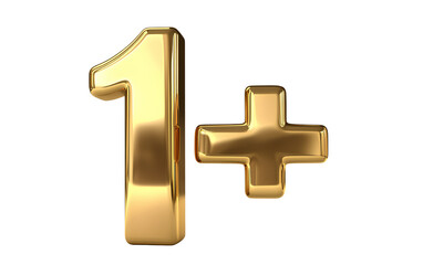 Obraz premium 3D golden number 1+ with a plus symbol, transparent background.png