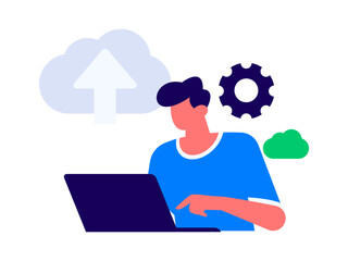 Flat vector illustration of business people operating work scene
