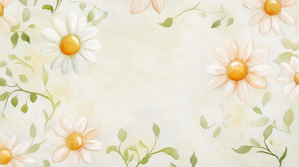 Fototapeta premium Light watercolor design featuring soft daisies and ivy leaves, perfect for dreamy themes