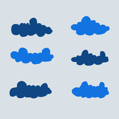 Obraz premium A Set of Abstract Vector Illustration of Blue Cloud Shapes – Minimalist Sky Elements for Weather Icons, Backgrounds, and Design Templates, children theme, print, sky inspired artwork and web use 