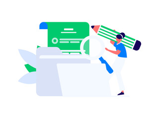 Flat vector illustration of business people operating work scene
