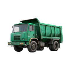 Green dump truck with open box shows heavy duty design and large wheels for industrial use