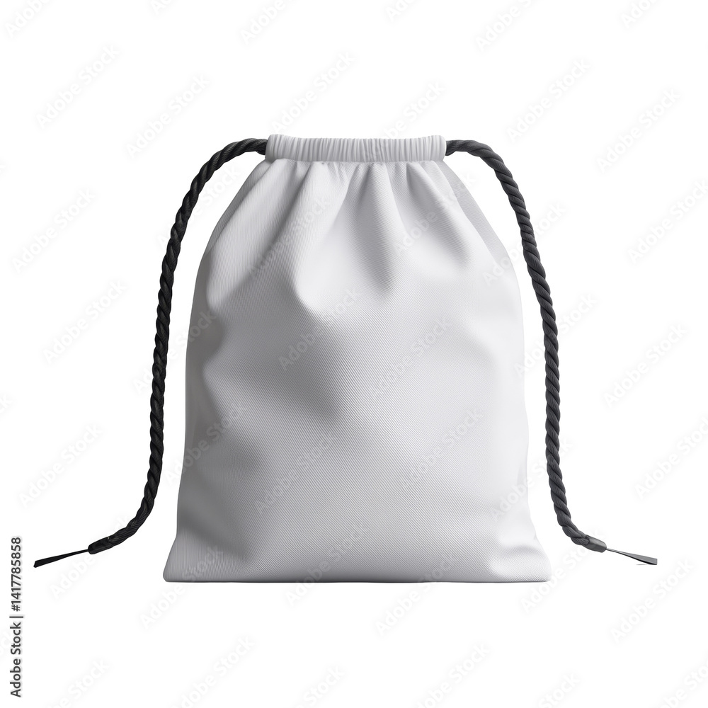 Aufkleber white fabric drawstring bag with black cord and soft texture