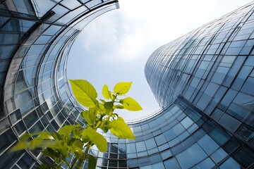 Buildings with plants symbolizing sustainable wealth and investment success  
