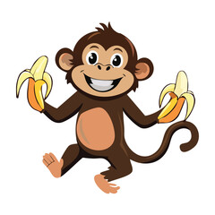 monkey with Banana, vector illustrations. 