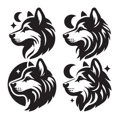 create 4 dog head silhouette vector on white background 