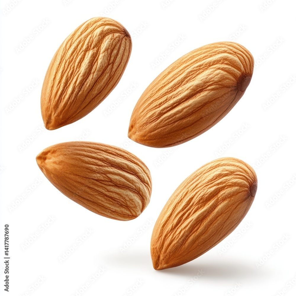 Aufkleber almonds with detailed texture on a white background highlighting natural shape and color variations