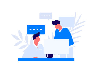 Flat vector illustration of business people operating work scene
