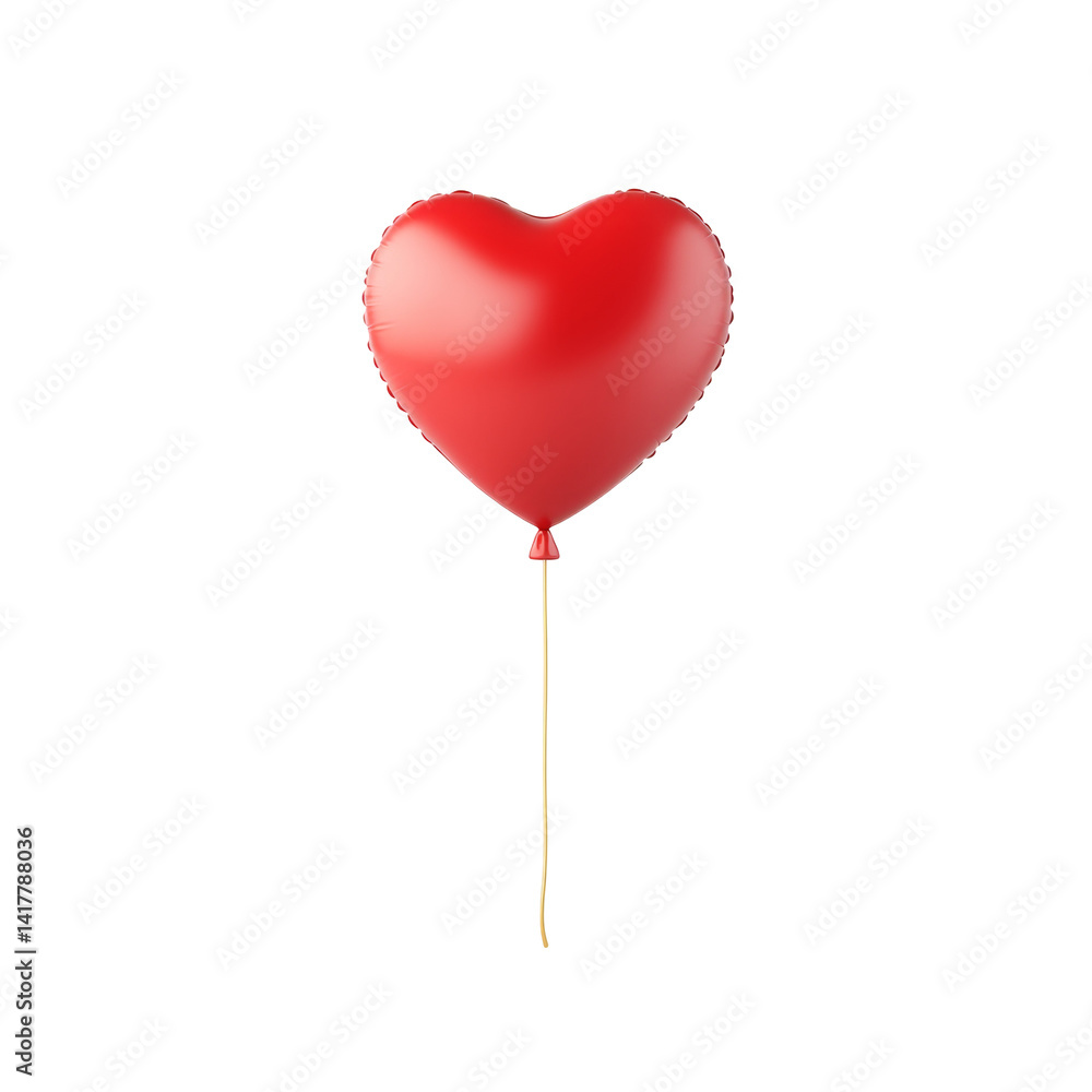 Poster bright red heart shaped balloon floating with a long string