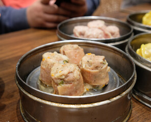 Bacon-wrapped dimsum in a Chinese restaurant in Baguio City.